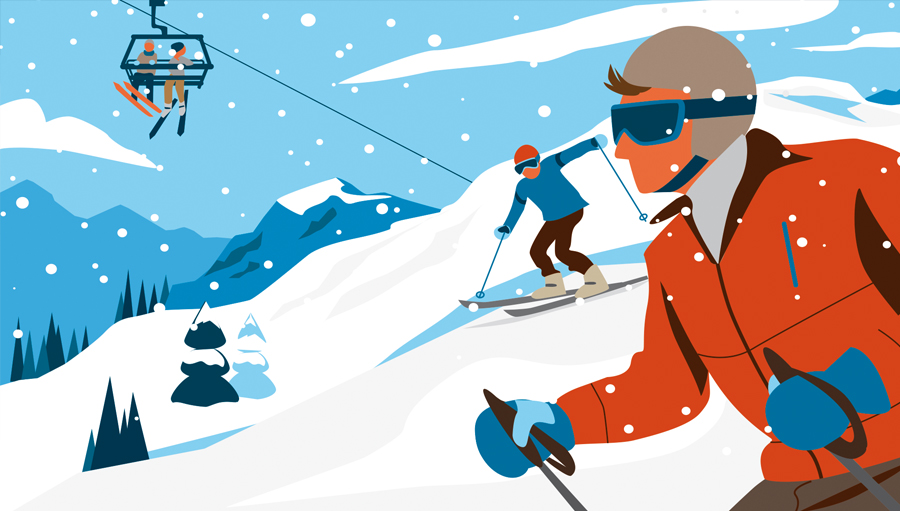 Sylvia Wolf für Bergwelten Wintersport Skifahren Editorial Illustration