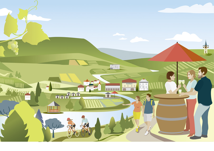 Tourismus-Panoramabild-Illustration-Sylvia-Wolf-Weinlandschaft